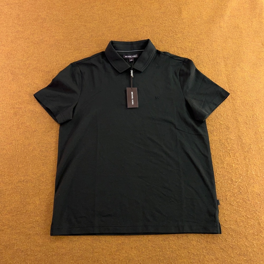 Michael Kors Mens Size Medium Black Short Sleeve Pique Polo Shirt NWT